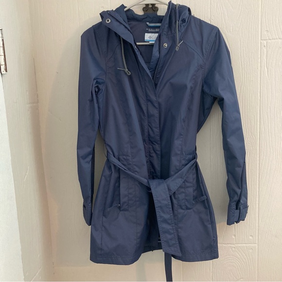 Columbia Jackets & Coats Columbia Navy Blue Hooded Raincoat With